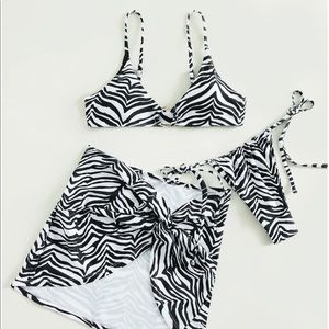 3pack Zebra Stripe Bikini Swimsuit With Cover Up